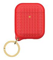 Keyring Case voor AirPods 1 en 2 - Siliconen AirPods-case met textuurpatroon, oplaadlampje zichtbaar, oppervlakteafwerking met extra grip, inclusief sleutelring, compatibel met draadloos opladen - Rood