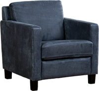 Blauwe leren landelijke fauteuil Smart - poot hout zwart - Kenia Leer Denim (blauw leer) - thumbnail