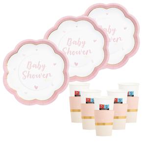 Feestbordjes/servies set - 16-delig - baby shower - roze - gender reveal - rond - papier/karton