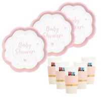 Feestbordjes/servies set - 16-delig - baby shower - roze - gender reveal - rond - papier/karton - thumbnail