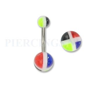 Navelpiercing acryl wit kruis multicolor met glitter