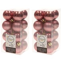 32x Kunststof kerstballen glanzend/mat oud roze 4 cm kerstboom versiering/decoratie   -