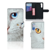 OnePlus Nord Telefoonhoesje met Pasjes Witte Kat - thumbnail