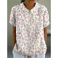 Dames Overhemd Blouse Bloemig nappi Afdrukken Dagelijks Vakantie Modern Korte mouw Overhemdkraag Blozend Roze Zomer Lente Lightinthebox