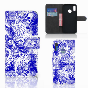 Telefoonhoesje met Naam Honor 10 Lite Angel Skull Blauw