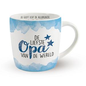 Cadeau koffie/thee mok opa - wit/blauw - lieve opa - porselein