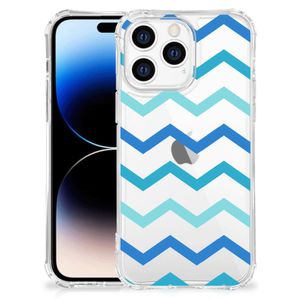 Apple iPhone 14 Pro Max Doorzichtige Silicone Hoesje Zigzag Blauw