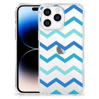 Apple iPhone 14 Pro Max Doorzichtige Silicone Hoesje Zigzag Blauw - thumbnail