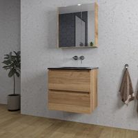 Adema Chaci Badkamermeubelset - 60x46x57cm - 1 keramische wasbak zwart - zonder kraangaten - 2 lades - Spiegelkast - kaneel SW718700/SW773930/SW812066/SW812073 - thumbnail