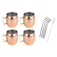 Set van 4x Cocktailbekers Moscow Mule 500 ml met RVS rietjes - thumbnail