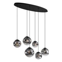 QAZQA - Art Deco Art deco hanglamp zwart met smoke glas 6-lichts - Douglass | Woonkamer | Slaapkamer | Keuken - Glas Bol |Langwerpig - E27 Geschikt voor LED - Max. 6 x 15 Watt