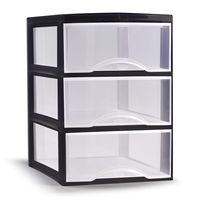 Ladeblokje/bureau organizer met 3x lades - transparant/zwart - L26 x B37 x H37 cm - plastic - thumbnail