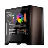 Krux Palum PC behuizing ATX - houten platen aan de voorzijde - 2 x 120 mm ventilator inclusief stoffilter - ruim interieur - GPU tot 395mm - CPU-koeler tot 181mm
