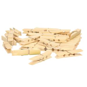 Wasknijpers voor wasgoed ophangen - bamboe hout - 40x stuks - beige - 7 cm