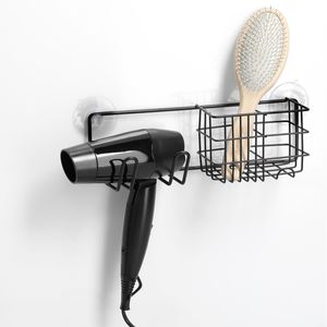 Douche/badkamer rekje met haakjes - metaal - zwart - 27 x 9,5 cm