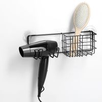 Douche/badkamer rekje met haakjes - metaal - zwart - 27 x 9,5 cm