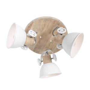 Steinhauer Industriële plafondlamp Gearwood 3-lichts wit met hout 3063W