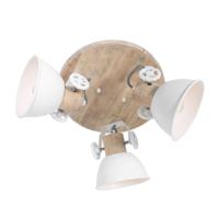 Steinhauer Industriële plafondlamp Gearwood 3-lichts wit met hout 3063W - thumbnail