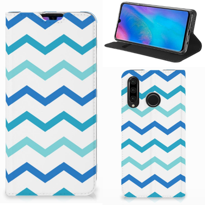 Huawei P30 Lite New Edition Hoesje met Magneet Zigzag Blauw Huawei P30 Lite New Edition Hoesje met Magneet Zigzag Blauw