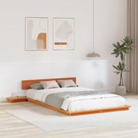 vidaXL Vloerbedframe Met Nachttafels Wax Bruin 120X200Cm Massief Hout Geïntegreerd Ontwerp Opslagoplossing Volwassen Slaapkamer Meubilair Houten Platform Japanse Stijl Minimalistisch