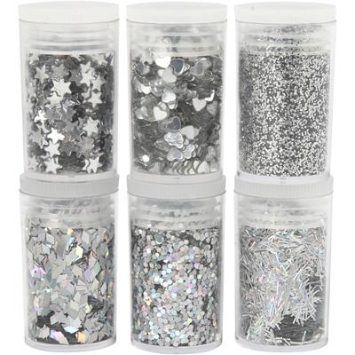 Creotime metallic glitter zilver 6 x 5 gram
