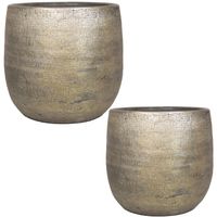 Set van 2x stuks luxe plantenpotten/bloempotten goud Mira van keramiek 14 en 18 cm