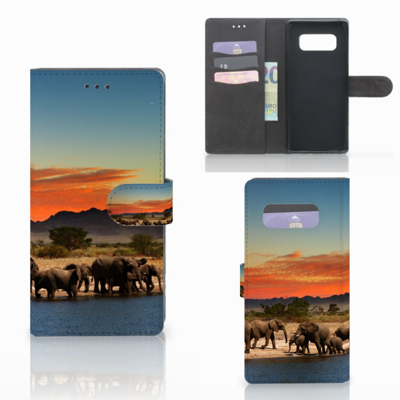 Samsung Galaxy Note 8 Telefoonhoesje met Pasjes Olifanten Samsung Galaxy Note 8 Telefoonhoesje met Pasjes Olifanten
