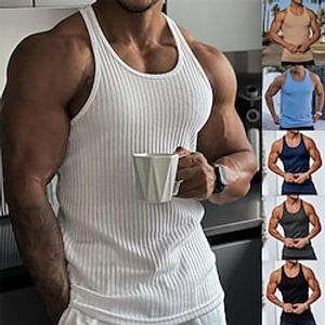 Voor heren Singlet Vest Top Onderhemd Mouwloos shirt Geribbeld gebreid T-shirt Gestreept U-hals Urheilu Voor Binnen Mouwloos Kleding Modieus Streetwear Lightinthebox