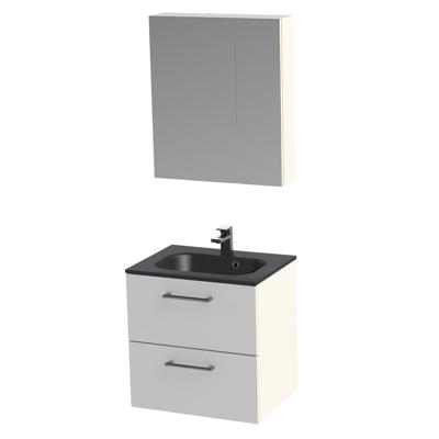 Tiger Studio badkamermeubel met spiegelkast en zwarte wastafel 60cm wit Tiger Studio badkamermeubel met spiegelkast en zwarte wastafel 60cm wit