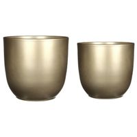 Plantenpot/bloempotten set - 2x stuks - keramiek - goud - D19 en D22 cm