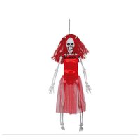 Horror/halloween decoratie skelet/geraamte pop - duivel vrouw - hangend - 40 cm - thumbnail