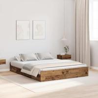 vidaXL Opbergbedframe met lade met hoofdeinde met opslag Oud hout 160 x 200 cm
