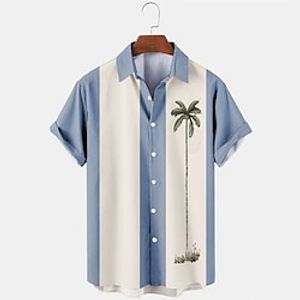 Voor heren Overhemd met knopen Normaal shirt Zomer overhemd Strand hemd Hawaiiaans overhemd Grafisch Kokosnootboom Strijkijzer Zwart Blozend Roze Blauw Rood Groen Straat Vakantie Korte mouw Lightinthebox