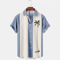 Voor heren Overhemd met knopen Normaal shirt Zomer overhemd Strand hemd Hawaiiaans overhemd Grafisch Kokosnootboom Strijkijzer Zwart Blozend Roze Blauw Rood Groen Straat Vakantie Korte mouw Lightinthebox