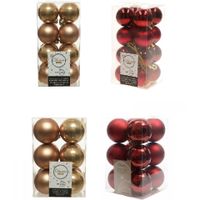 Kerstversiering kunststof kerstballen mix camel bruin/donkerrood 4 en 6 cm pakket van 80x stuks