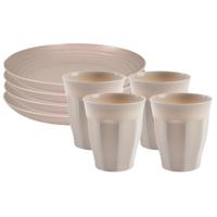 Servies van kunststof - 6x dinerborden en 6x drinkbekers - beige - thumbnail