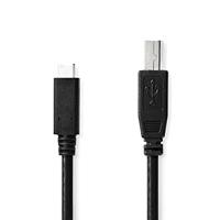 NEDIS USB-kabel, USB 2.0, USB-type-C ™-stekker, USB-B-stekker, 480 Mbps, vernikkeld, 2,0 m, rond, PVC, zwart, doos 2,0 m, zwart