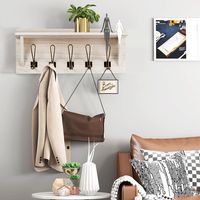 Rustiek Kapstok Wand-Gemonteerde Mantelhaken met Plank 5 Metalen Dubbele Haken voor Entree Badkamer Keuken Wit - thumbnail