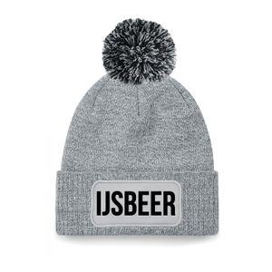 IJsbeer muts met pompon unisex one size - grijs One size  -