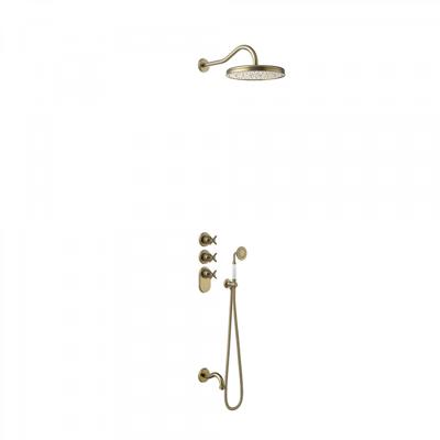 Tres Clasic inbouw regendoucheset met thermostaatkraan en baduitloop mat verouderd messing Tres Clasic inbouw regendoucheset met thermostaatkraan en baduitloop mat verouderd messing