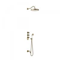 Tres Clasic inbouw regendoucheset met thermostaatkraan en baduitloop mat verouderd messing