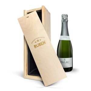 Cava in gegraveerde kist - Palau Gazo Brut