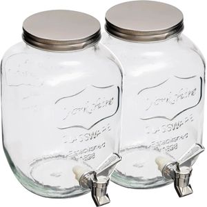 2x stuks glazen drank dispenser - 8 liter - met metalen kraantje en schroefdeksel