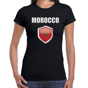 Marokko landen supporter t-shirt met Marokkaanse vlag schild zwart dames