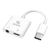 Akasa USB-C, Audio Adapter [1x USB-C - 1x Koptelefoon (3,5 mm aansluiting), USB-C bus (Power Delivery)] AK-CBCA30-08WH