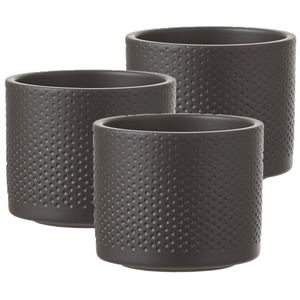 Set van 3x stuks bloempot in het relief antraciet grijs keramiek voor kamerplant H10 x D12 cm