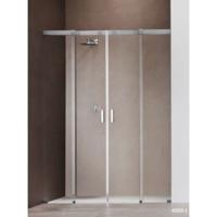 Douchedeur Sealskin Duka 4200 Nisdeur Schuifdeur 4 Delig 160x200cm Chroom/Zilver Hoogglans Profiel Helder Glas met Zeefdrukband Wit