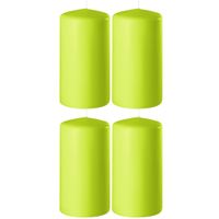 4x Lime groene cilinderkaarsen/stompkaarsen 6 x 12 cm 45 branduren