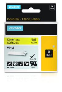 Huismerk DYMO Rhino 18432/S0718450 Labeltape 12mm Zwart op Geel