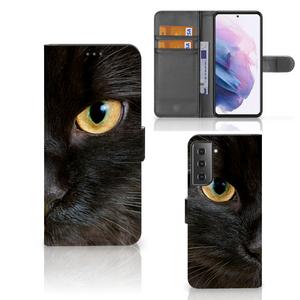 Samsung Galaxy S21 Plus Telefoonhoesje met Pasjes Zwarte Kat